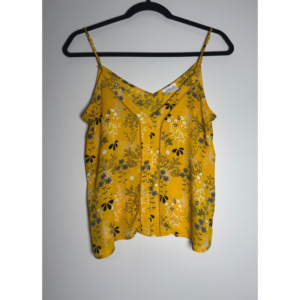Sienna Sky Yellow Floral V-Neck Cami Top Crochet Trim Small Boho Cottage